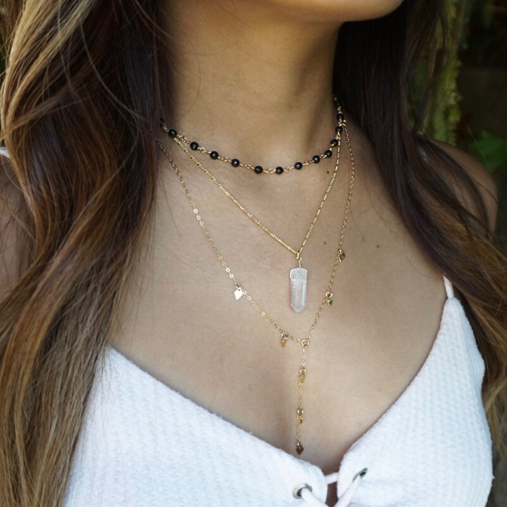 Crystal Choker, Rosary Necklace, 14k Gold Filled